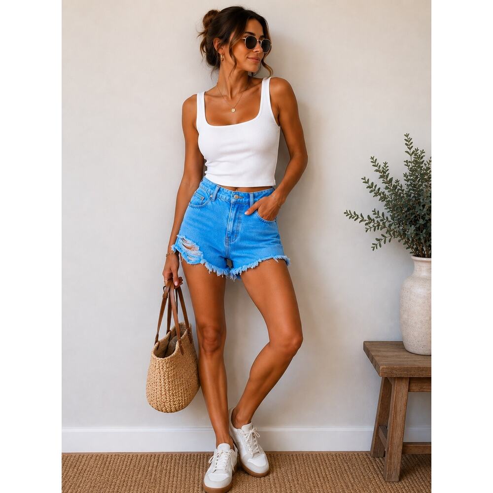 Rolla's Dusters High Rise Slim Fit Distressed Jean Short Blue Women's Size 27